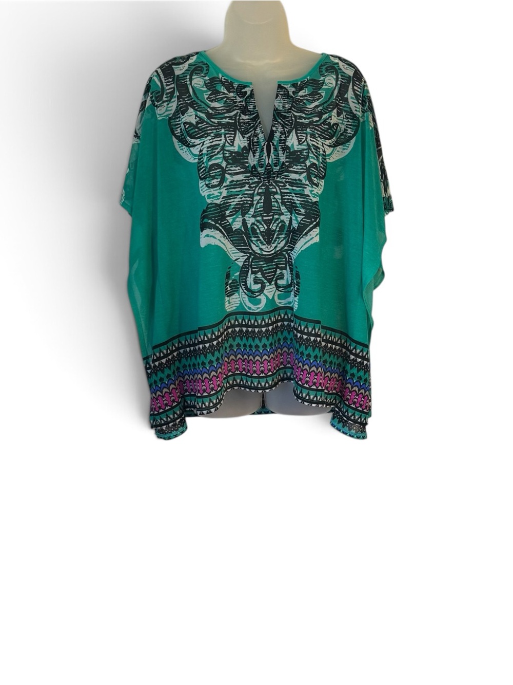 Dana Buchman Teal Graphic Print Flutter Tunic